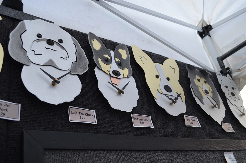 Clocks made by Anita Edwards keep time at the Sarasota Fall Fine Arts Festival Nov. 22.