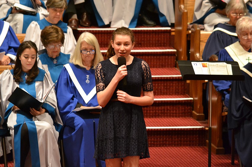 Emma Katz performs during the Interfaith Service Sunday evening at First Presbyterian Church.