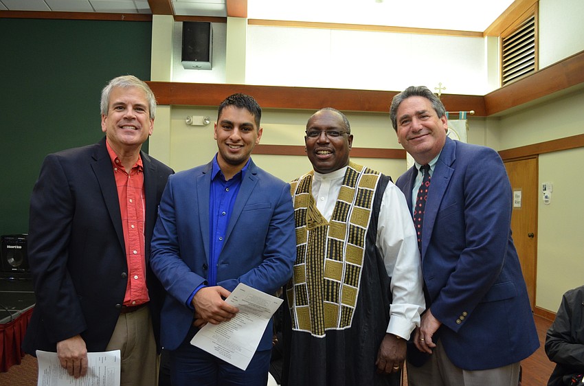 First Presbyterian Church Rev. Glen Bell with Yusuf Memon, John Walker and Rabbi Jonathan Katz each contributed to the Interfaith Service Sunday evening.