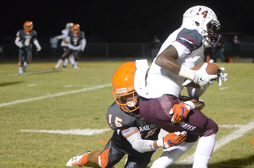 Braden River wide receiver Juwaan Jenkins caught a 17-yard touchdown pass in the fourth quarter. (courtesy Justin Kline)