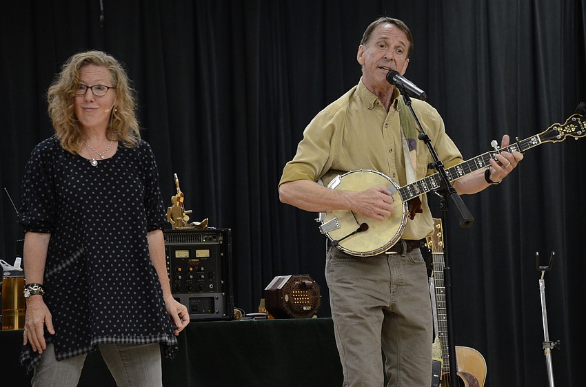 Susana and Timmy Abell perform for the kindergarten, first-grade and second-grade classes.