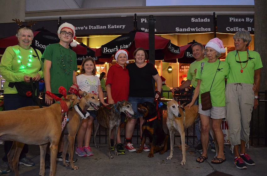 The group from the Greyhound Advancement Center with their  friends and an honorary greyhound.