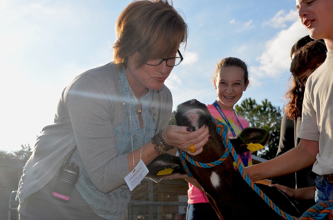 Nolan Middle School Student Support Specialist Carrie Rainwater kissed a cow Dec. 7.