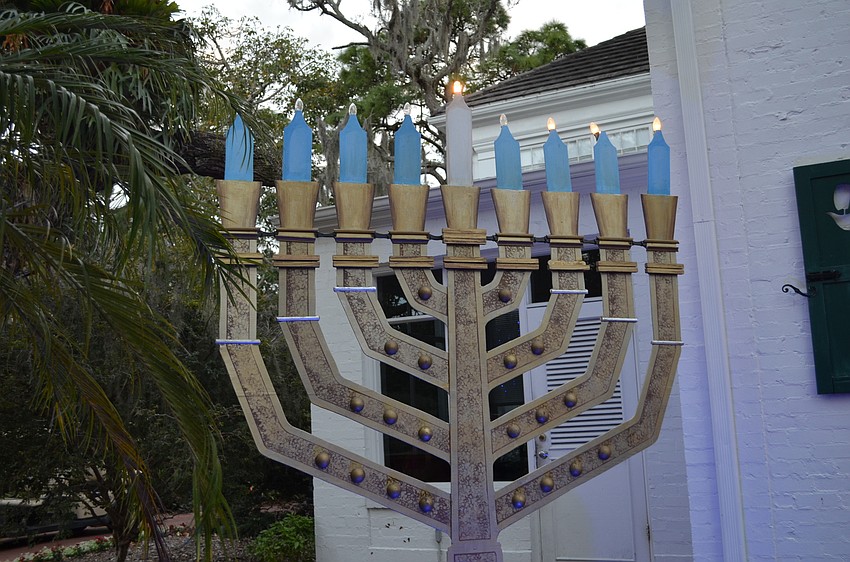 The menorah was lit to celebrate the third night of Hanukkah.