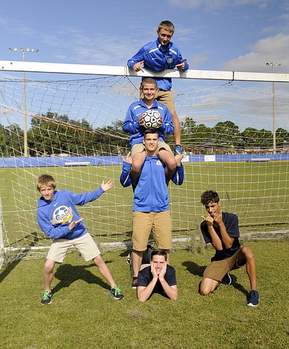 Fisher Schlabach, Trey Lantz, Garrett Mullenax, Grady Martin and Julian Soriano are enjoying every minute they get to spend on the soccer field with Tony Colton.