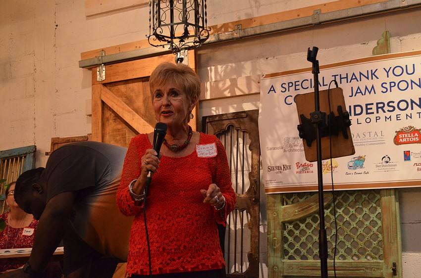 Bunny Skirboll thanks guests for attending the event.