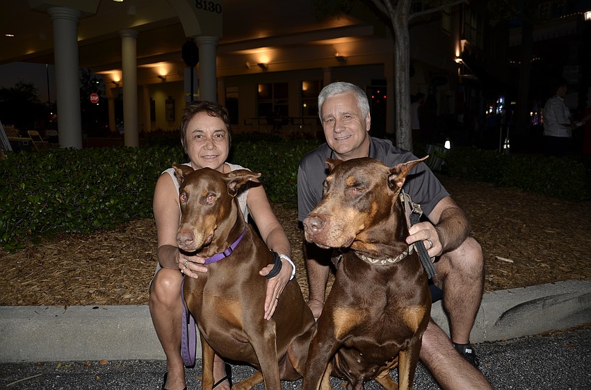 Rosita and Dave Haas of Lakewood Ranch with Jazmine and Rocky, a daughter and father pair of dobermans.