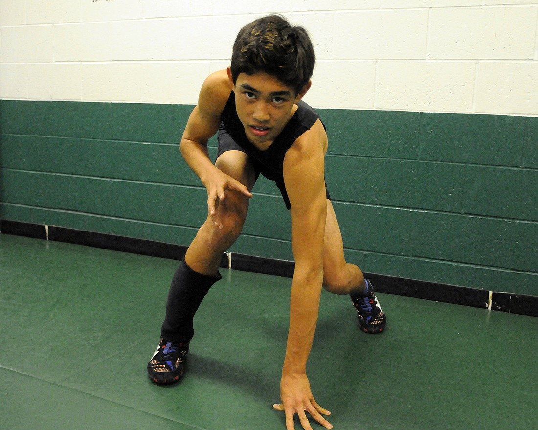 Hunter Reed won the 120-pound weight class to help lead the Lakewood Ranch High wrestling team to a first-place finish at the 21st Annual Cougar Invitational Dec. 11 and Dec. 12.