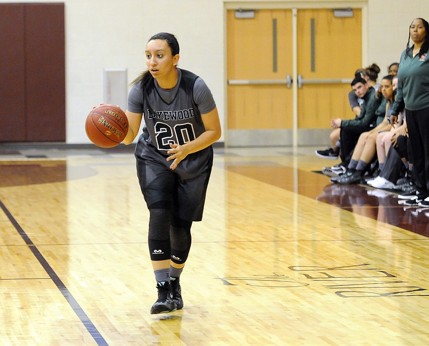 Elise Spiller brings the ball up the court for Lakewood Ranch.