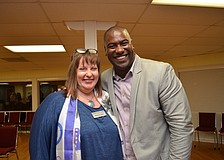 Democractic Club of Sarasota President Mary Clupper with guest speaker Neil Phillips.