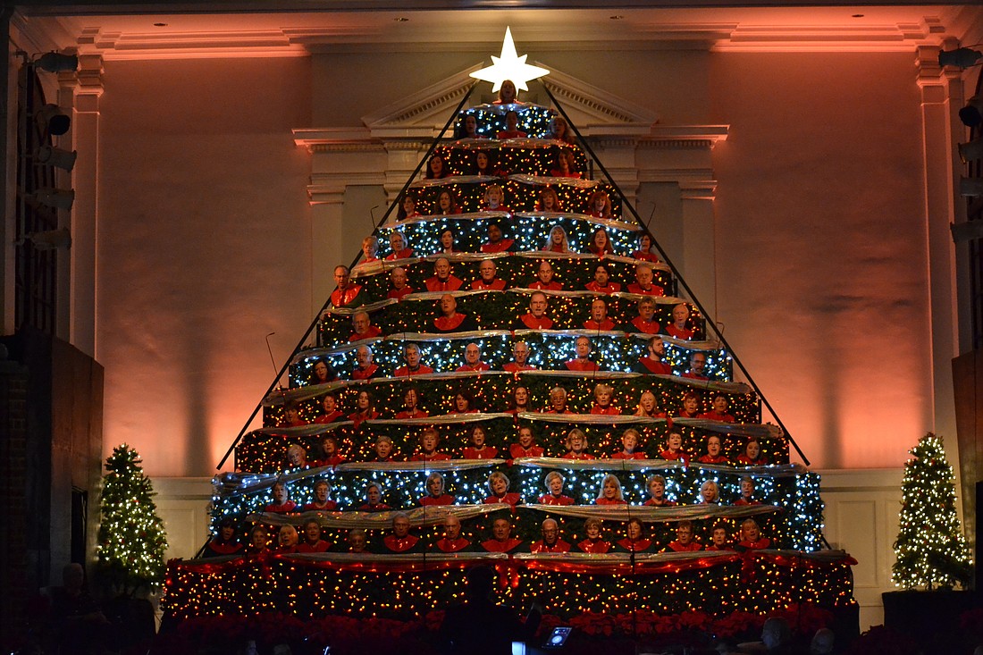 The Singing Christmas Tree stands two-stories tall at FirstSarasota Baptist.