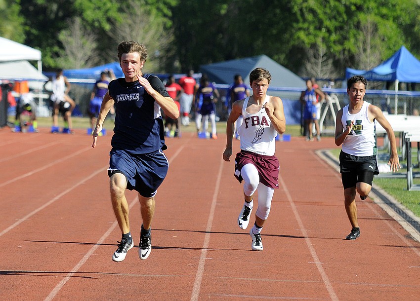 ODA’s Joey Runge competes in the preliminaries of the 100-meter dash during the ODA Invitational March 21.
