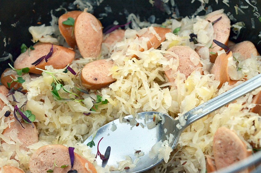 Beer steamed knockwurst with sauerkraut and German mustard were served in the Germany location.