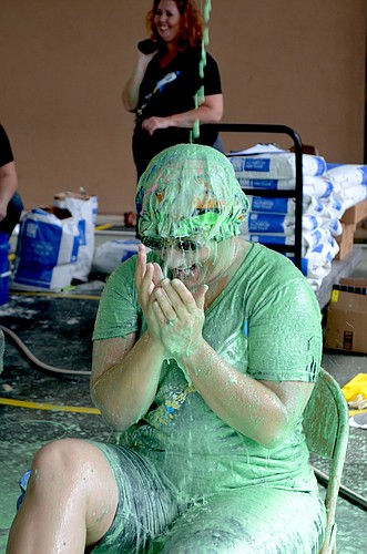 Braden River Elementary Assistant Principal Samantha Webb gets doused in "space slime."