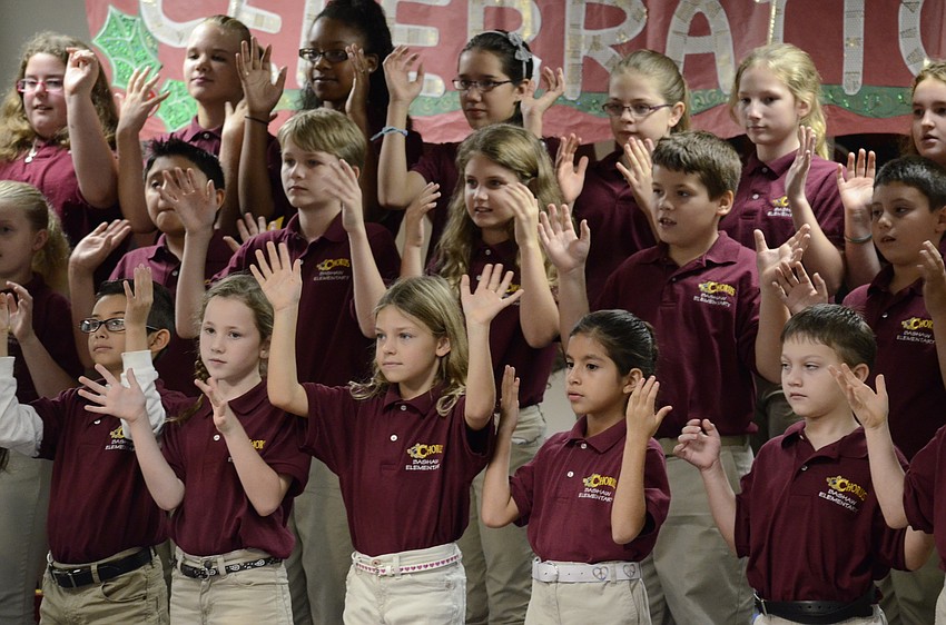 The chorus, grades three through five, performed for the school Thursday morning.