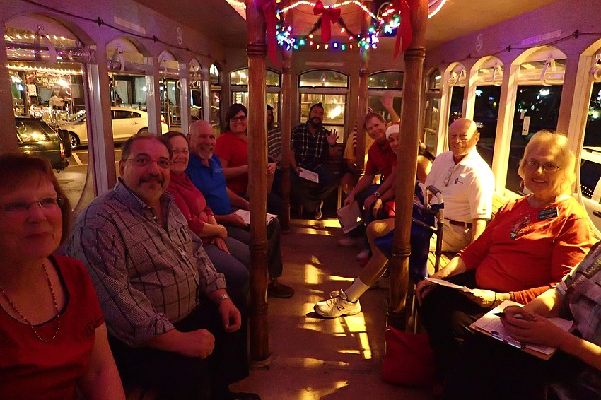 The judges on board the trolley, awaiting departure.