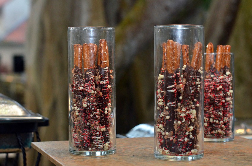 Peppermint dipped pretzels were served as a holiday treat