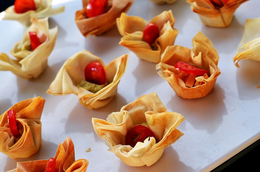 Phyllo cup with edamame hummus and grape tomatoes from Sand Dollar Rooftop Restaurant