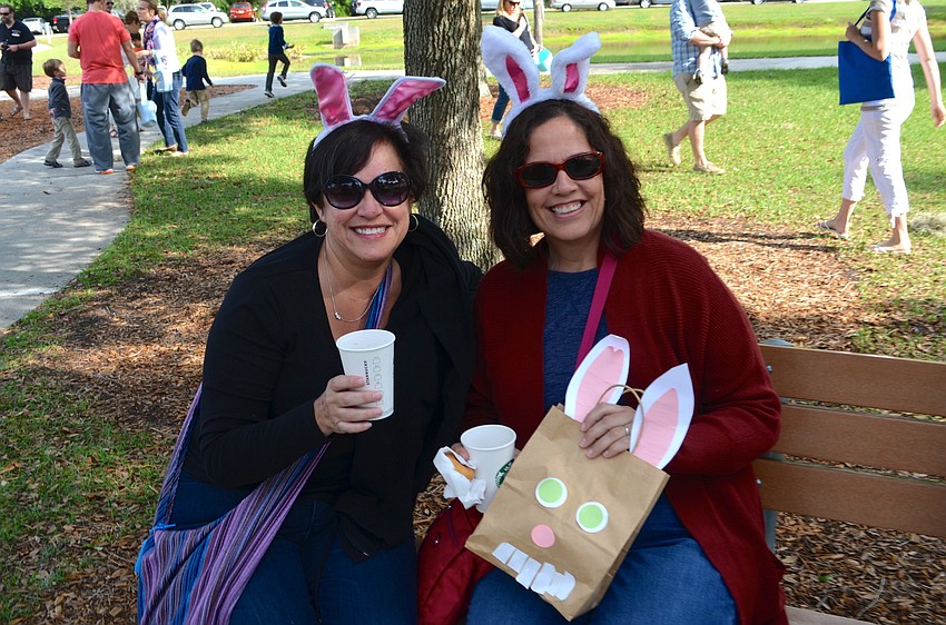 Friends Leslie Azcuy and Karina Leon show their holiday pride; Easter isn’t just for children, they agreed.