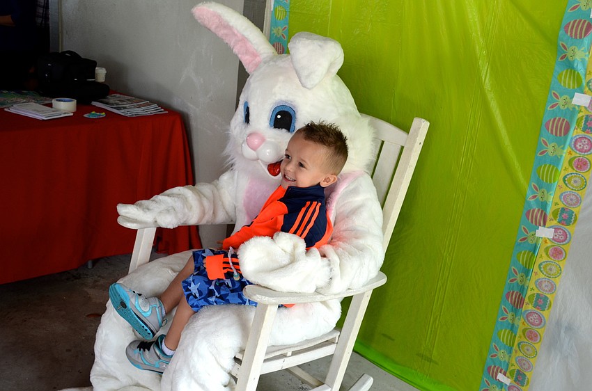 Even though a few other children were scared of the giant bunny, Brayden Murray makes a new furry friend.