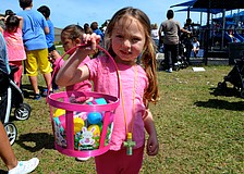 Four-year-old Zoey Kollet is pleased with the candy she collected.