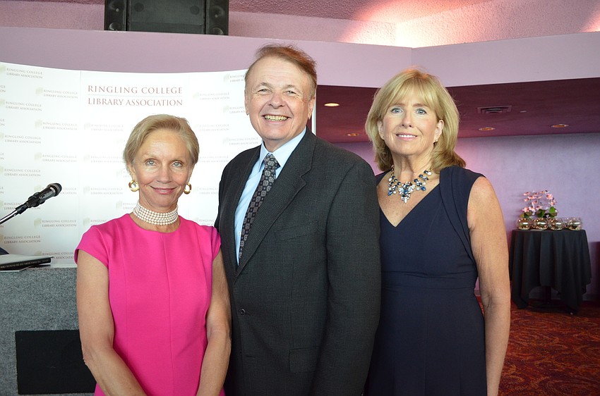 Town Hall 2015 chairwoman Nancy Morgan, Ringling College of Art & Design President Larry Thompson and Town Hall 2016 chairwoman Chris Cremer at the final luncheon for the RCLA Town Hall 2015 Lecture Series.