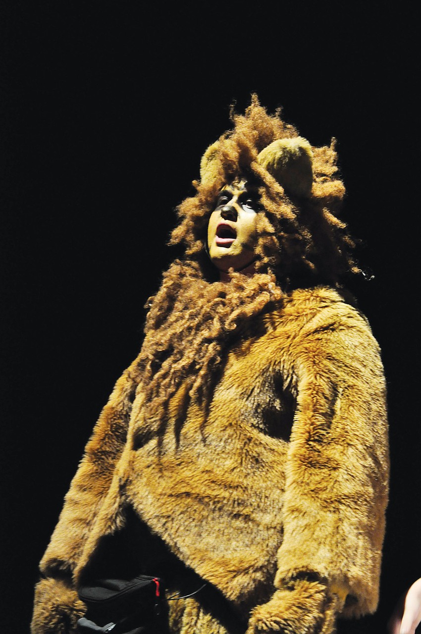 Jon Eichenbaum, as the Lion, meets Dorothy along the road.