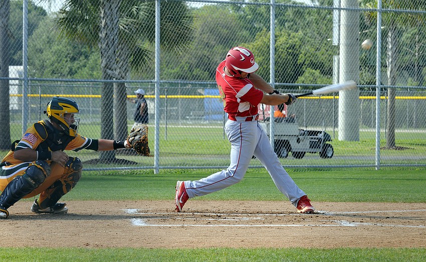 Cardinal Mooney second baseman Dean Visaggio makes contact in the bottom of the first inning.
