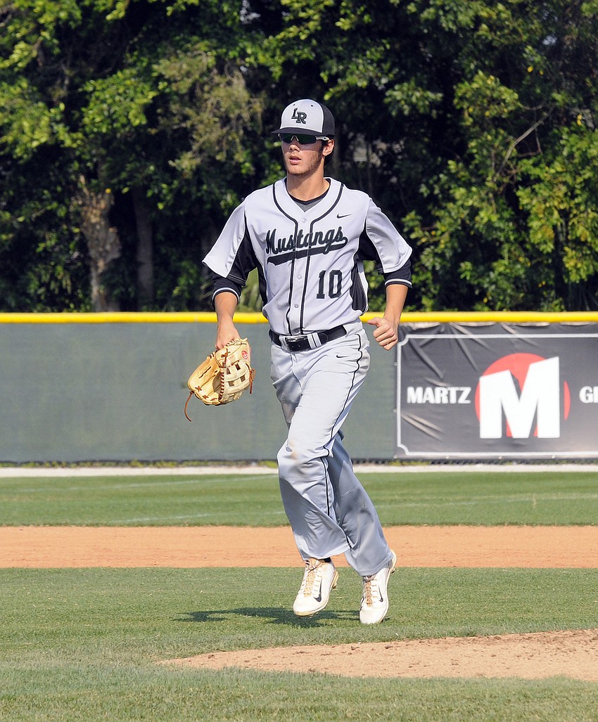 Lakewood Ranch outfielder Trevor Losada heads back to the dugout.