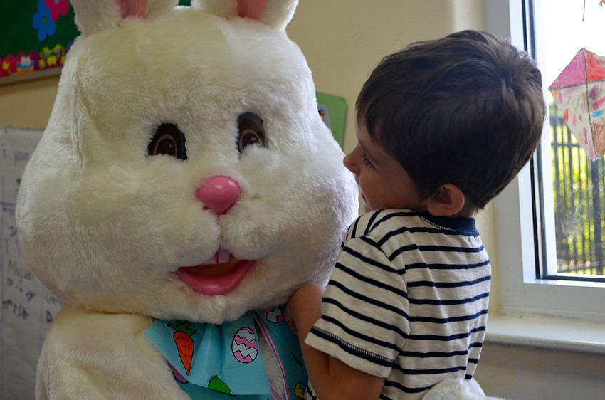 Brody Knox makes a new friend — the Easter Bunny.