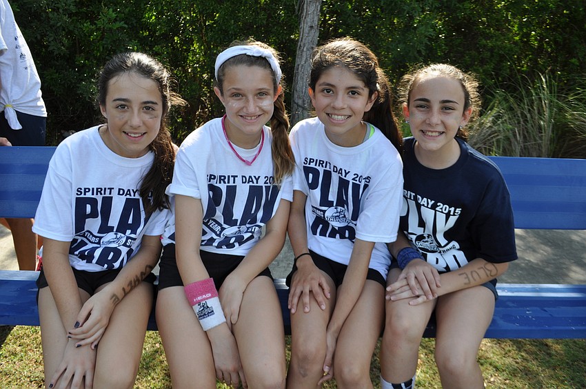 Lexie Kozel, Heather Squitieri, Vanessa Garcia and Melanie Green wait to play fireball.