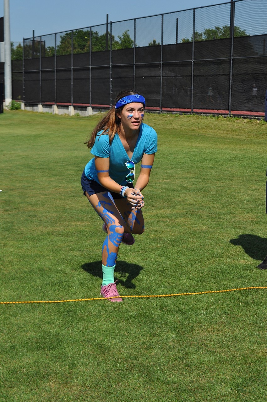 Caroline Diesel catches an egg.