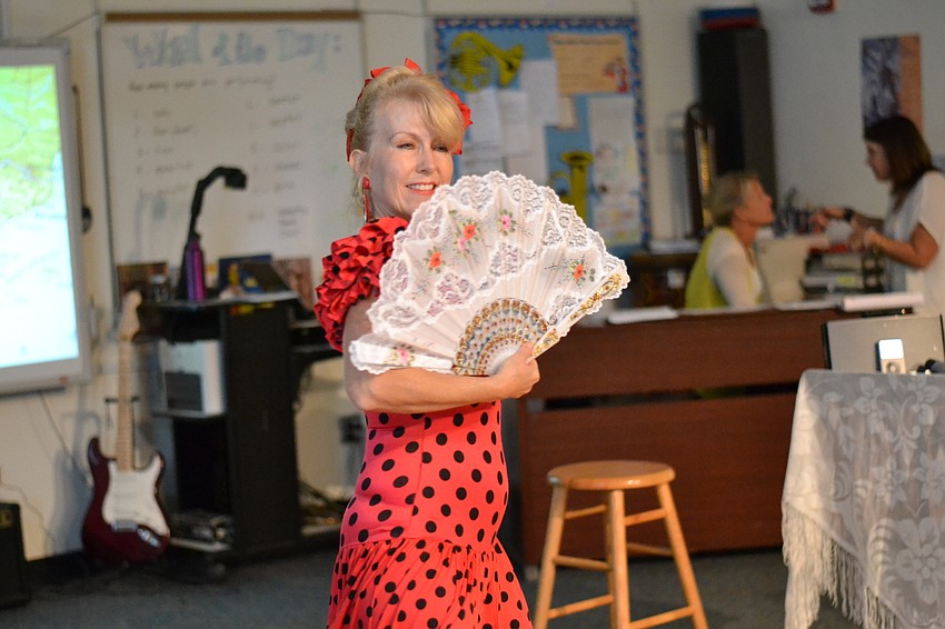 Tasha Harrison gives a flamenco dancing demonstration in the Europe section.