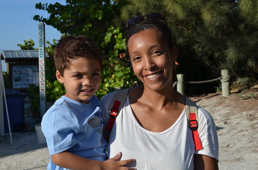 Cooper and his mother Kerri Grant anxiously await the egg hunt.