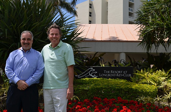 Mark Walsh, vice president of Ocean Properties, right, and Andy Berger, vice president of operations for Ocean Properties, have been making weekly trips to Longboat Key from Delray Beach to present a rough sketch of a future Key Club project.