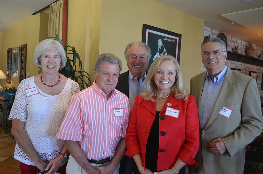 Incoming board members Secretary Judy Williams, Second Vice President Richard Thackray, President Joe McElmeel, former President Phyllis Black and First Vice President Armando Linde