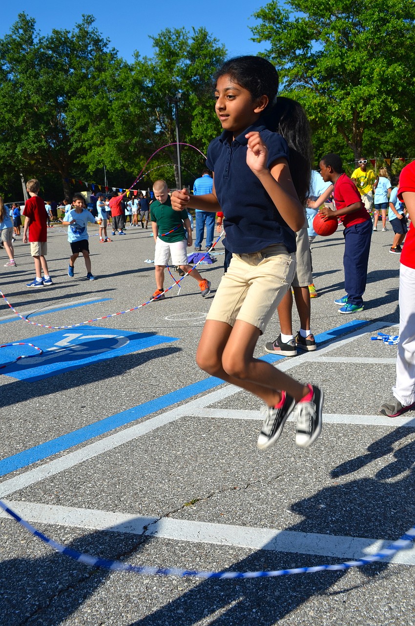 Ten-year-old Kriya Patel shows off for her friends.