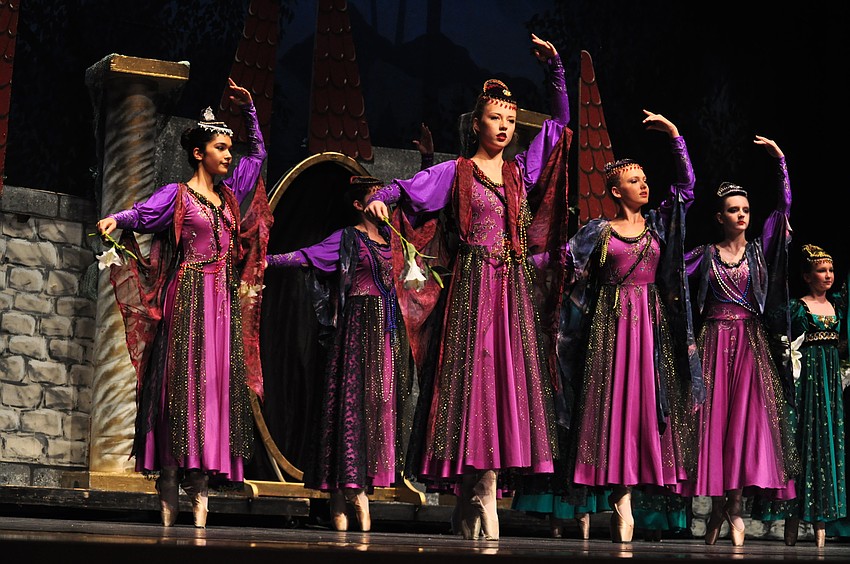 Ladies of the Prince's Court enter the stage.