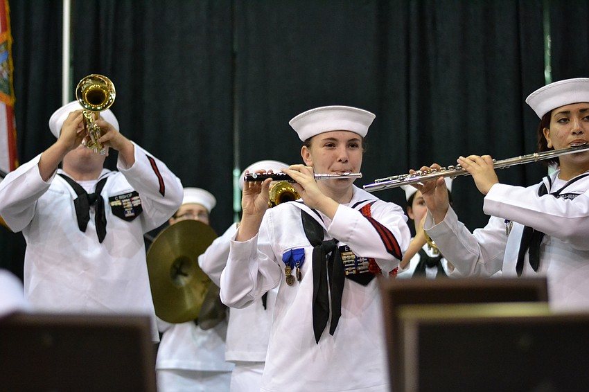 The Mighty Sailor Band and color guard performed “Anchors Aweigh.”