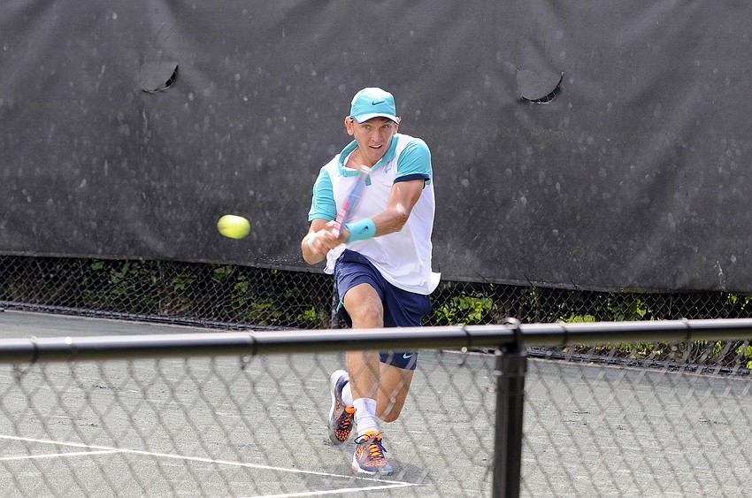 The United States Mitchell Krueger won his opening round match April 14 before falling to fellow American Chase Buchanan.