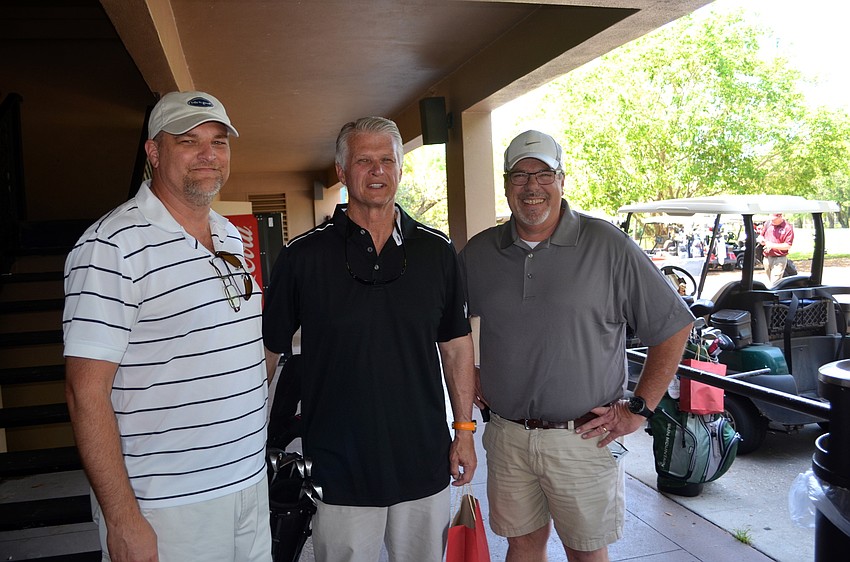 Ron Friese, Dan Doyle and Jeff Flood make new friends who each enjoy golfing.