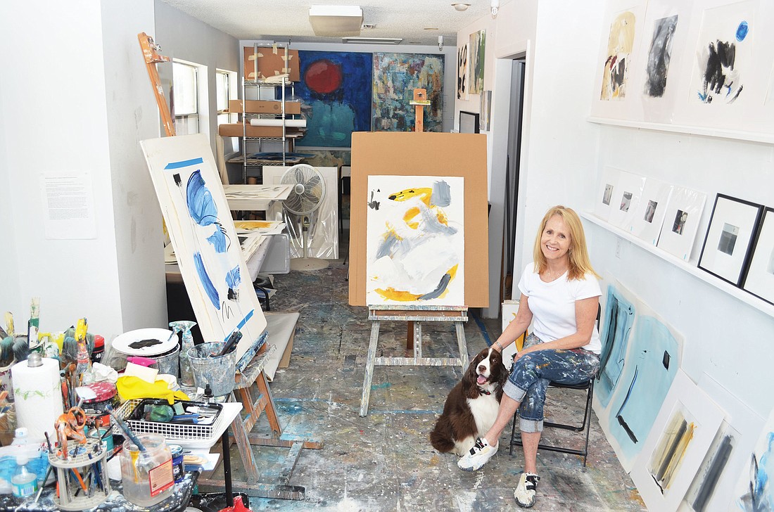 Though Lori Simon has retired from the real estate industry, the abstract artist is still making deals from her cozy studio space. Photos by Nick Reichert.