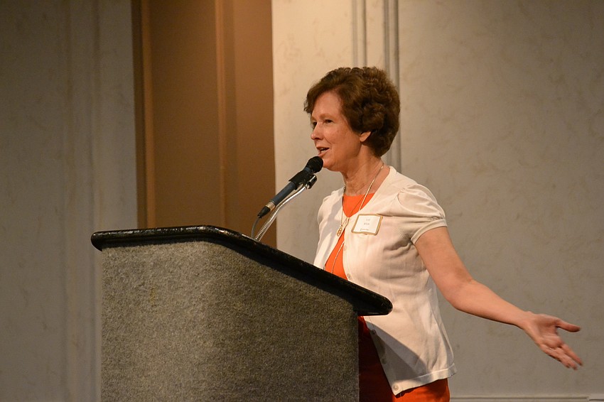 Sarasota County Schools Superintendent Lori White addresses students and parents.