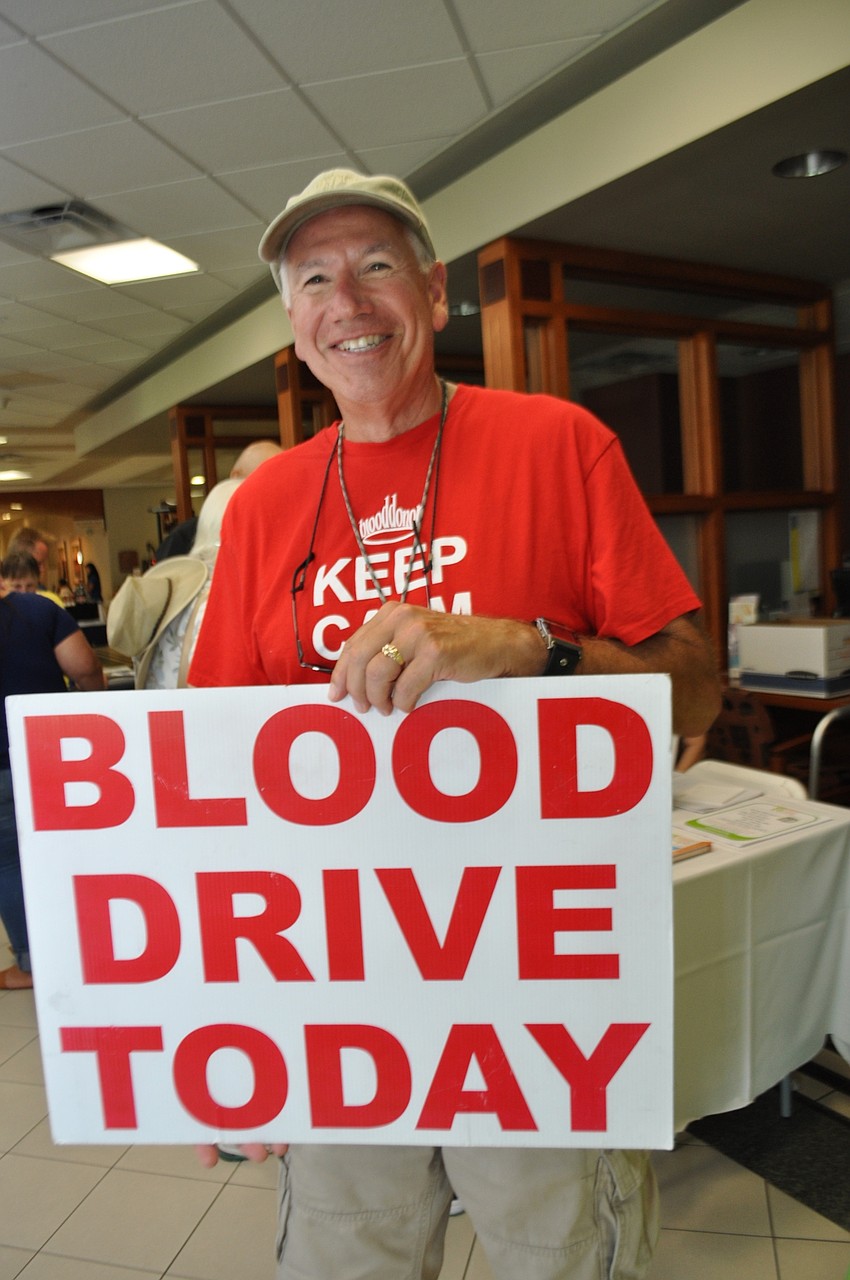 Tony Franzini promotes a blood drive for the Suncoast Blood Bank.