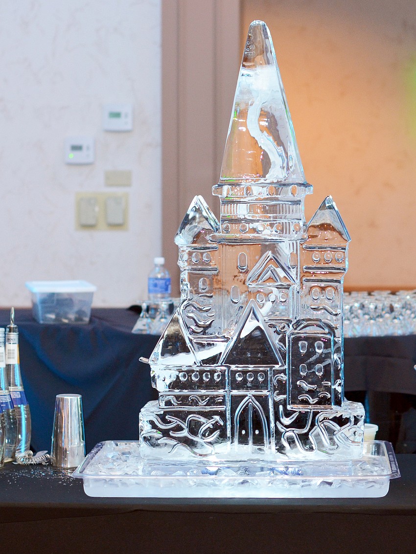 A crystal palace ice sculpture at The Fairytale Ball.