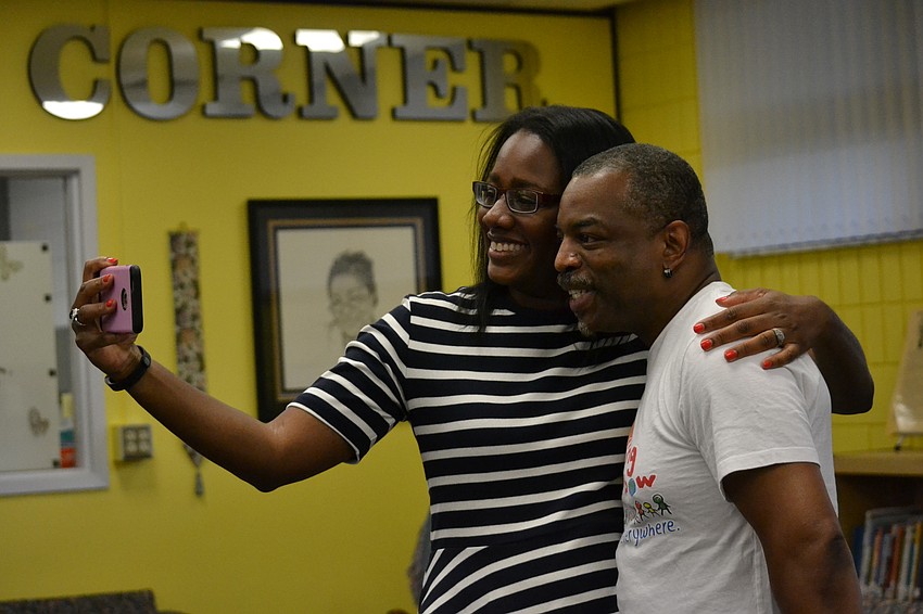 Emma E. Booker Elementary Principal Dawn Clayton takes a selfie with LeVar Burton.