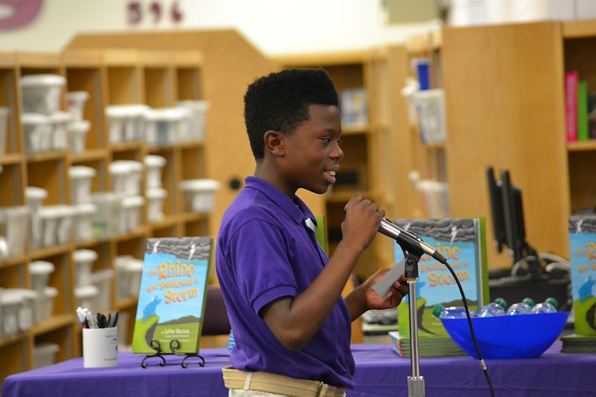 Fifth-grade student Kafale Rivers asks a question.