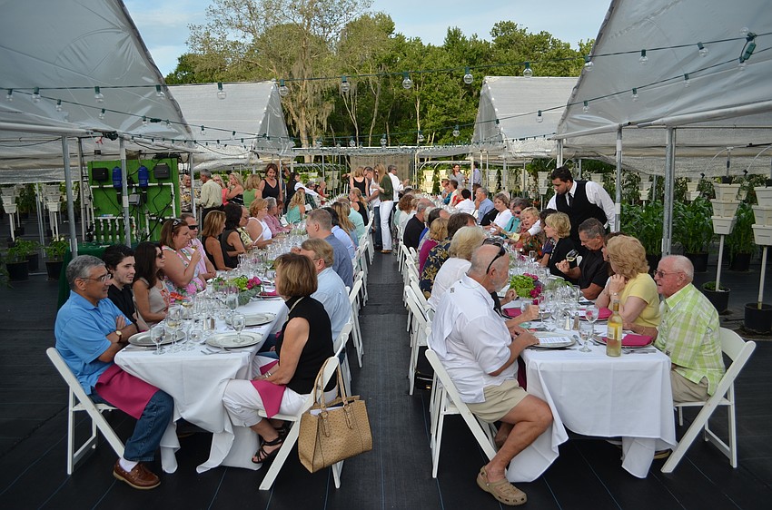 A group of culinary lovers assembled around the table at Sweetgrass Farms.