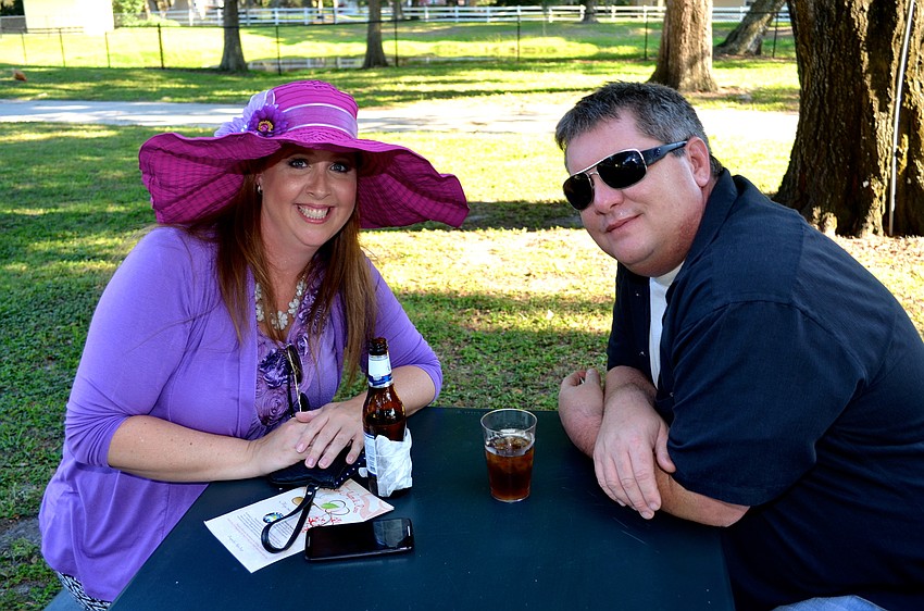 Lorraine Peters and Mike Savage enjoy a quiet moment outside before the event starts.