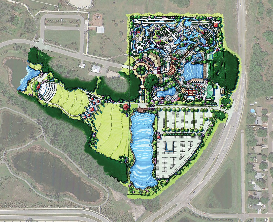 This rendering shows the water park, parking and an amphitheater, which Manatee County requested be part of the proposal.